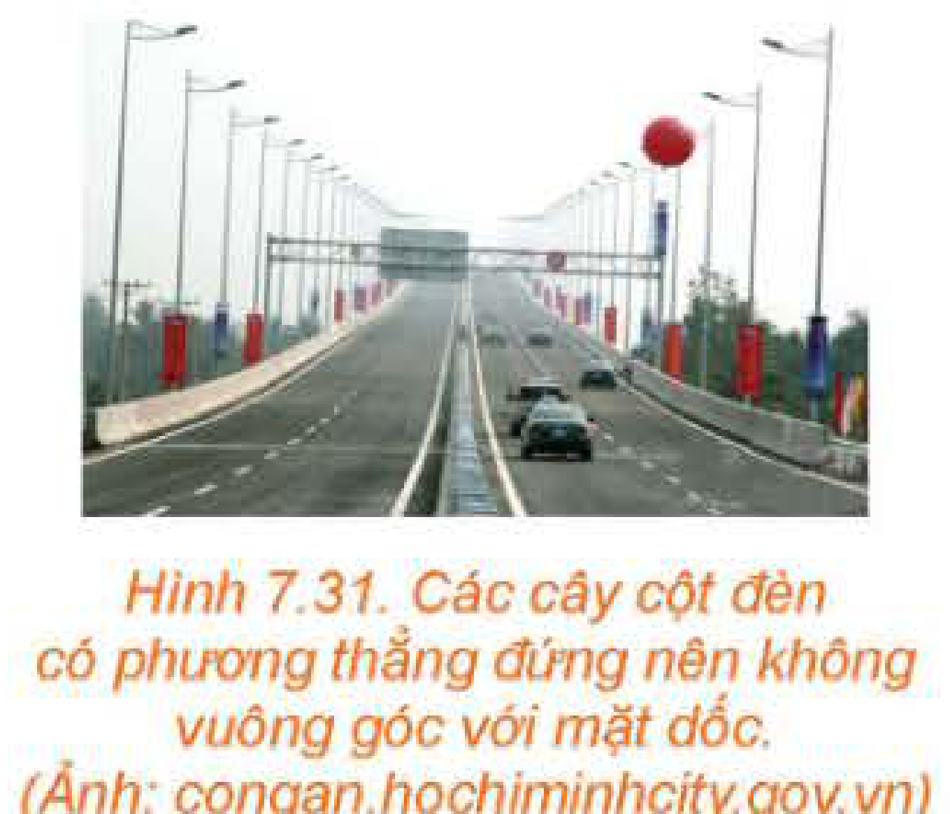 Hình 7.31: Cột đèn trên dốc nghiêng